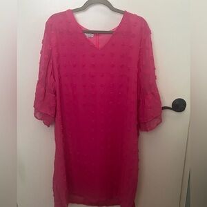 Vibrant Pink ruffle sleeve midi dress